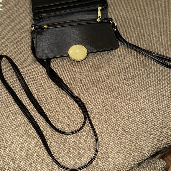 Black soft leather feel clutch gold metal adjustable strap cross body purse 7x5” - Picture 6 of 16